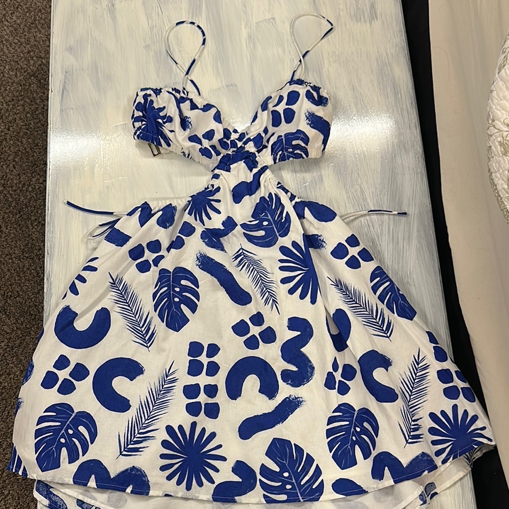 Blue and White Patterned Women's Dress
